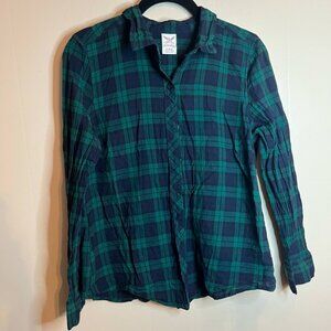 Faded Glory Green And Blue Long Sleeve Cotton Flannel Like Shirt